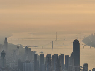 City sunrise and dawn skyline scenery of Wuhan, Hubei, China