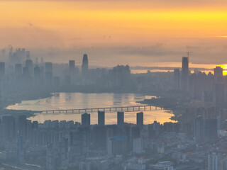 Fototapeta premium City sunrise and dawn skyline scenery of Wuhan, Hubei, China
