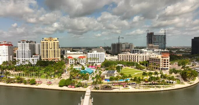 Aerial approach Downtown West Palm Beach FL 5k circa 2022