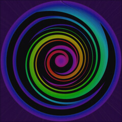 Rainbow colored spirals on black