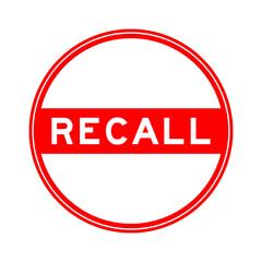 Red color round seal sticker in word recall on white background