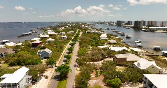 Aerial tour Ono Island Gulf Shores Alabama USA shot in 5k