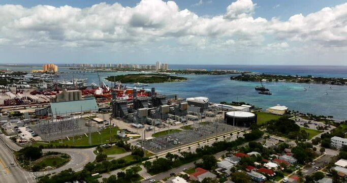 Aerial video Florida Power and Light power plant 5k