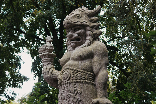 Low-angle shot of the statue of Radegast in Czechia