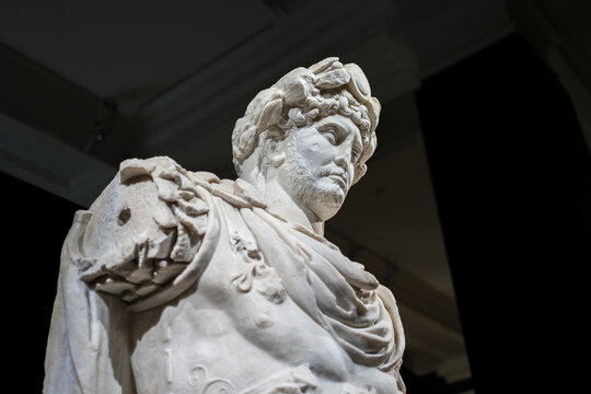 Statue of Roman Emperor Hadrian in Archaeological Museum, Istanbul, Turkey.