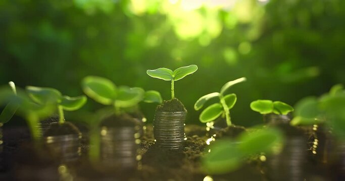 Growing plant on stack coin money
