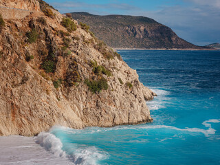 Obraz premium nobody on Kaputas beach, Mediterranean coast Sea, Kas, Turkey. Lycia coast on winter day during vacation