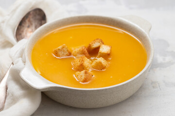 vegetable soup with spinach in beautiful bowl