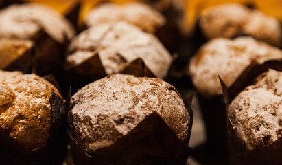 Bakery products. chocolate muffins close-up.