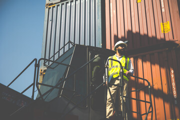 Portriat handsome male hispanic latin Industrial and factory Specialist. beard man dock worker...