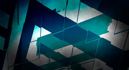 Wallpaper, paint-like background, stains, cool colors, geometric shapes, futuristic, cybernetic
