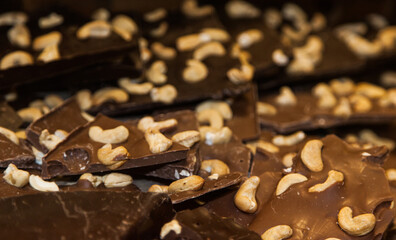 Chocolate bars with cashew nuts.