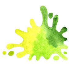 Yellow and green water splash watercolor banner illustration for decoration on green tea and nature concept.