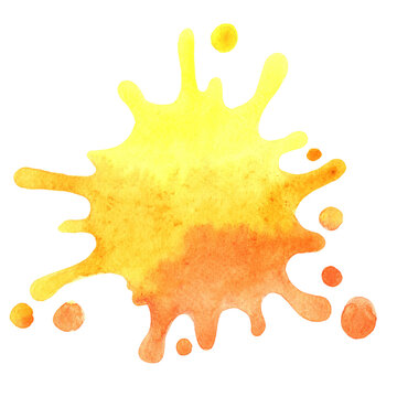 Orange and yellow color water splash watercolor banner illustration for decoration on summer and hot weather concept.