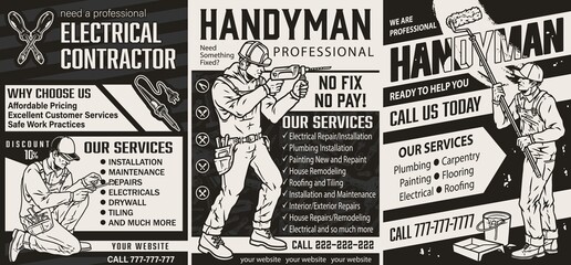 Handyman service advertising banners set