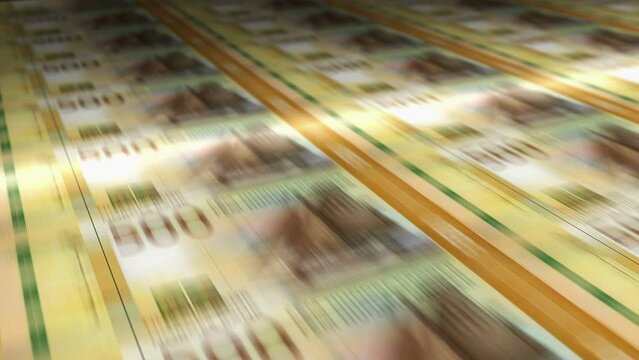 Norway Krone money sheet printing. NOK banknotes loop print. Seamless and looped background concept of finance, economy crisis, inflation and business.