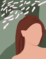 vector illustration of a girl's face.  girl on a green background.  girl with red hair