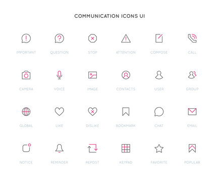 Communication User Interface (UI) Vector Icon Set. High Quality Minimal Lined Icons.