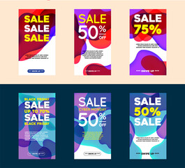 Set of Dynamic abstract shape modern fluid mobile for sale banners. banner template design, Super sale special offer. Vector illustration