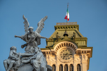Fountain of the Four Continents in Trieste, in front of the Town, Piazza Unità d'Italia