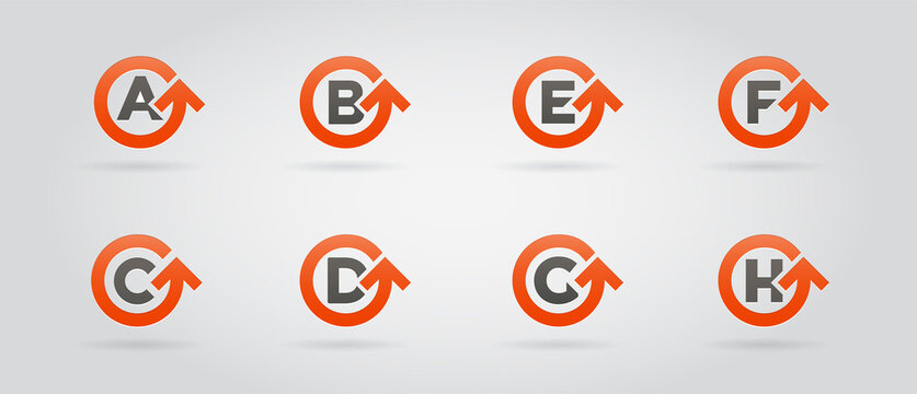 Set of 8 Circle Arrow Logo Icon Design with Letter. Template Element in Vector.
