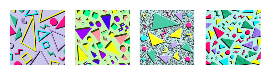Set of Retro vintage 80s or 90s fashion style abstract pattern background. Good for textile fabric design, wrapping paper and website wallpapers.