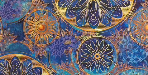 tile floor with bright colored blue abstract mosaic pattern