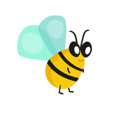 Cartoon bee mascot. A small bees flies. Wasp collection. Vector characters. Incest icon. Template design for invitation, cards. Doodle style