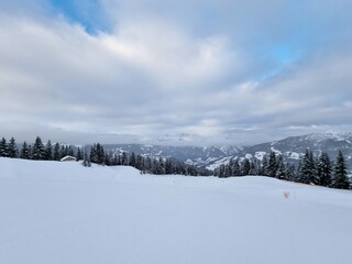 mountains, skiing, sun