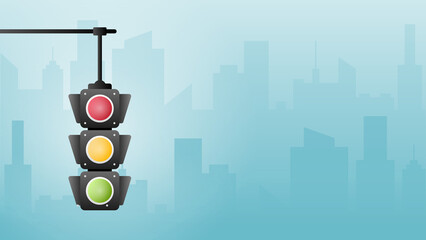 Concept traffic light banner free space for text. Traffic light signal with red, yellow and green color, Illustration of business card stoplight.