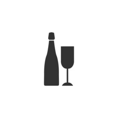 Champagne bottle and glass vector icon