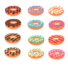 vector image set of donuts with strawberry and vanilla cream. sweets. confectionery products