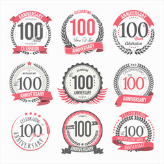Collection of anniversary badges and labels retro design 