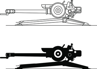 Howitzer icon, drawing, diagram and silhouette vector image.