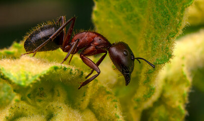 Beautiful Strong jaws of red ant close-up