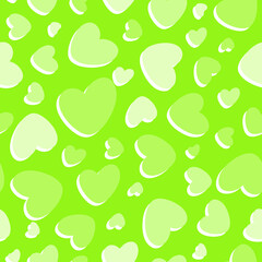 Repeatable seamless pattern with heart shaped green elements. For happy mothers day and saint patricks day