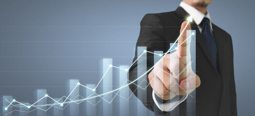 Businessman plan graph growth and increase of chart positive indicators