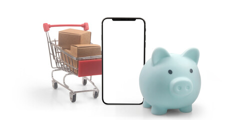 Toy shopping cart on smartphone