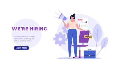 Concept of job search, employees hiring, search for job candidates, join our team. HR manager searching candidate with best cv portfolio. Recruitment search. Vector illustration in flat design