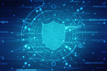 Protect and Security concept. Digital Shield on abstract technology background, Cyber security and information or network protection. Future technology web services for business and internet project
