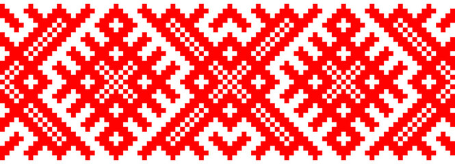 vector seamless pixel ethnic national slavic pattern isolated on white background. traditional ornament of Ukrainian and Belarusian embroidery - vyshyvanka.useful for print, wallpaper, textile, fabric - obrazy, fototapety, plakaty