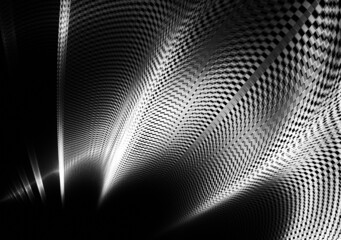 Unpredictable geometric abstract pattern. Metal contours on a dark background