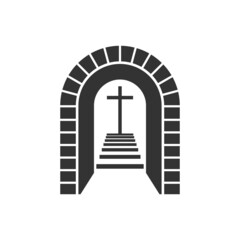 Christian illustration. Church logo. Staircase in the arch leading to the cross of Christ.