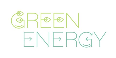 Green energy production logo. Creative lettering. Vector illustration