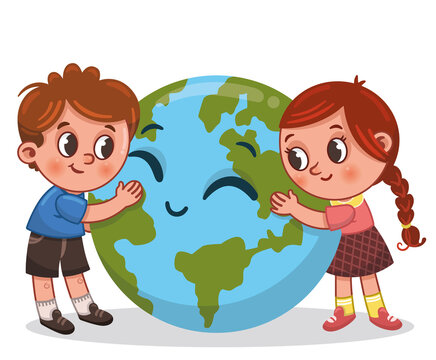 World Environment Day Clipart with Kids. Vector illustration.