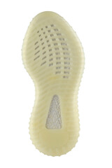 The polyurethane sole of the shoe is beige with white stripes.