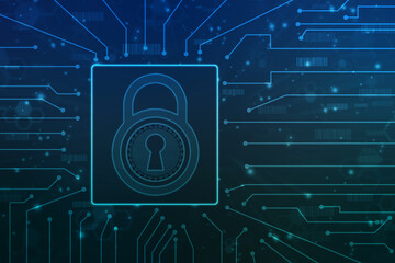 Digital Padlock on abstract technology background, Technology security concept. Modern safety digital background. Protection system, Cyber Security and safety information, personal data concept