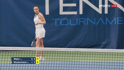 Tennis Championship Match Sports TV Broadcast Montage. Two Female Tennis Players Playing. Professional Women Athletes on a Tournament. Live Network Channel Television Playback With Audience