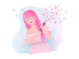 Clapperboard girl. People are preparing for a birthday party and celebrating the holiday. Preparation for the holiday. Vector illustration isolated on white background.