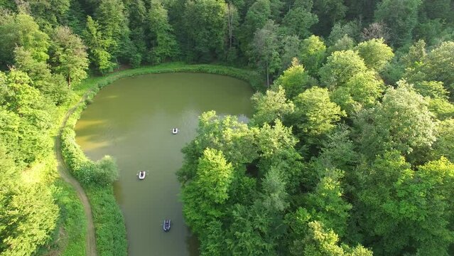  Aerial view Parz lake or  (Parz lich). Lake in Dilijan, Armenia, Caucasus.   Famous, popular touristic place in Armenia, Asia. Lake in green forest. Hiking place. Adventure, Extreme in Armenia.